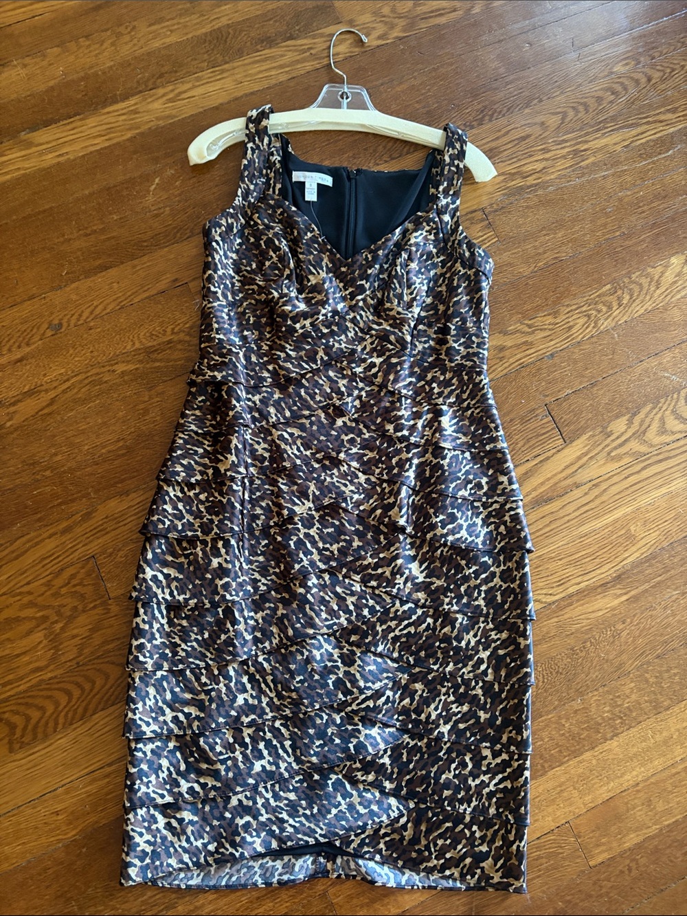 Fitted Leopard Print Midi Dress in Black and Brown